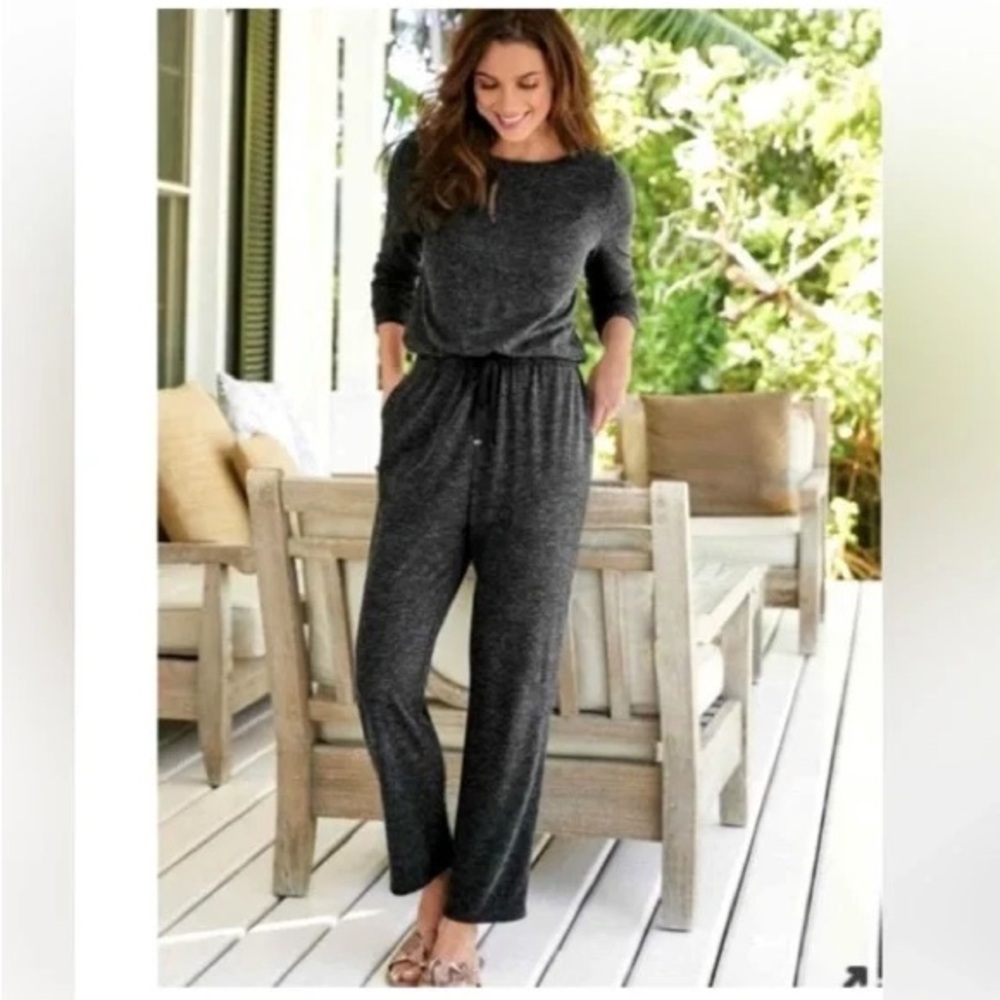 SOFT SURROUNDINGS HIDEAWAY Gray TIE waist Jumpsuit LARGE
